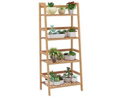 Homfa Étagère de Jardin Echelle à Fleurs de 4 Étages Meuble de Salle de Bain en Bambou pour Cour Jardin Salle Balcon 48×32×116cm (Naturel)