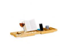 Relaxdays Pont de baignoire extensible en bambou tablette de bain porte-verre plateau réglable, nature