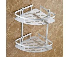 RAIN QUEEN Inox Aluminium Double Etagere d'Angle Support Mural de Salle de Bain d'angle de Douche Plateau/Tablette de Rangement 2 Crochets (Double)