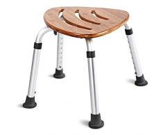 GOPLUS Tabouret de Douche en Bambou et Aluminium, Chaise de Baignoire Imperméable, Surface en Eventail, Hauteur Réglable, Anti-Dérapant pour Femmes Enceintes et Personnes Agées Charge Max. 160 KG