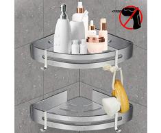 WOSTOO Etagère d’Angle de Douche,Etagère de Bain Aluminum Etagère de Salle de Bain avec 2 Crochets,Étagère Serviteur de Douche Sans Forage-2 pièces