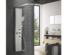 BONADE Colonne de Douche Thermostatique, Panneua de Douche Hydromassante avec 6 Jets de Massage Ensemble de Douche en Acier Inox, Argenté Brossé pour Salle de Bains