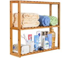 Homfa Étagère de Salle de Bain Meuble de Rangement Étagère Murale avec 3 étages en Bambou 60×15×54cm (Naturel)