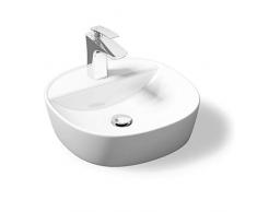 ECD Germany Vasque /à Poser c/éramique lavabo Salle de Bain Toilette 630 x 420 x 120 mm Ovale Blanc Lave Main /évier Vasque Salle de Bain Drain avec raccordement Standard Design Moderne