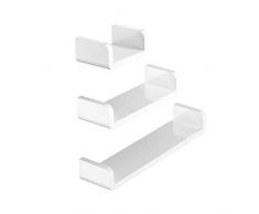 KUNGYO Plastique Blanc Étagères de Salle de Bain, Ventouse Etagères murales Flottante en Forme de U Fournitures de Douche Wall Mount, Ensemble de 3