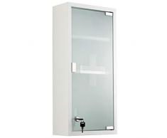 Homcom Armoire à Pharmacie 2 étagères 3 Niveaux 27L x 12l x 57H cm Porte Verre trempé Symbole Croix Acier Inoxydable Blanc