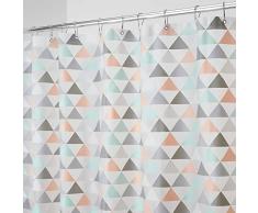 mDesign rideau de douche moderne avec motif en triangle ? rideau salle de bain idéal ? rideau baignoire durable et résistant à la moisissure ? corail/menthe