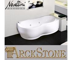 Baignoire Angle courbe asymétrique rectangulaire Novellini Venus hydro plus 170x70 180x80 H55 cm colonne droite DX Panneau Avant Whirlpool désinfection Airpool Télécommande châssis blanc brillant