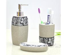 hongs Gravure motif floral Accessoires de salle de bain ensemble, 5 pièce ensemble de bain, Set de Bain Collection Distributeur de savon, porte brosse à dents, Gobelet, Savon dish- Gris Mosaïque