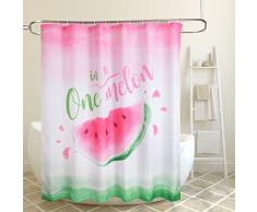 WERNNSAI Rideau de Douche de Salle de Bain - 180 x 180 cm Pastèque Rideau Douche Tissu en Polyester Lavable One in Melon Rideaux avec Crochets Blancs
