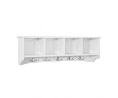 SoBuy® FRG48-L-W Portemanteau Étagère Murale Porte-manteau Salle de Bain Meuble d’Entrée avec 4 Compartiments de Rangement Et 5 Crochets - Blanc