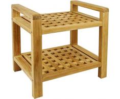 PrimeMatik - Tabouret de Salle de Bain avec accoudoirs et étagère 50 x 50 x 33 cm Bois de Teck certifié
