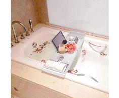 KingSaid Plateau de Baignoire - Pont de Baignoire Extensible - Dimensions: 75 x 23 x 5 cm - Support pour Téléphone Tablette Livre Porte-Verre de Vin et Autres Accessoires - Blanc