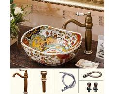 MARYYUN Wash Basin Lavabo en CéRamique Domicile,Lavabo Vasque en Verre Trempé,Art Dessus Vasque Lavabo Ovale en Céramique - Vasque À Poser (Color : Single Basin+Accessories)
