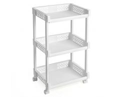 SONGMICS Chariot, Étagère sur roulettes, 3 Niveaux, Meuble de Rangement, Commode, pour Cuisine, Salle de Bains, Hauteur 61 cm, Blanc KSC03WT
