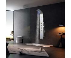 Elbe Colonne de douche thermostatique en acier inox 304, Panneau de douche hydromassante multifonctionnelle avec LED. 4 modes. Style familial
