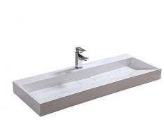 Lavabo mural/lavabo à poser en marbre artificiel BS6001 -blanc- 70cm / 100cm / 120cm, Largeur:60cm - avec trou prépercé