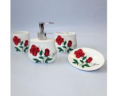Set salle de bain 4 pièces en céramique Motif Roses en fleurs