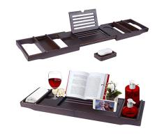 ElevenII Pont de Baignoire Extensible en Bambou, Plateau de Baignoire avec Porte-Savon, Porte-Serviette de Bain, Porte-Verre à vin, Porte-Tablette, Imperméable pour Salle de Bains