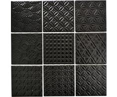 WB22B-1403 Carrelage mosaïque en céramique Style rétro/vintage Noir Pour mur, WC, salle de bains, douche, cuisine, crédence, revêtement de comptoir et de baignoire
