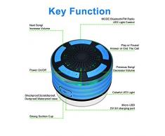 Alitoo Enceinte Bluetooth Étanche Haut-Parleur sans Fil Portable Radios de Douche avec Radio FM,Lumières LED,Son HD et Basse pour Téléphone Intelligent Salle de Bain Piscine Plage Cuisine Extérieure