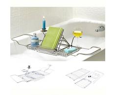 EBTOOLS Pont de Baignoire en Métal Plateau de Baignoire Extensible Support de Baignoire Rangement pour Savons Verre Livre Bougie Parfumée Tablette