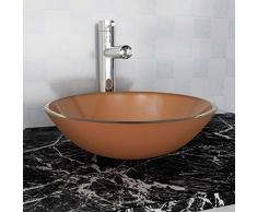 Festnight Lavabos de Salle de Bain Vasque à Poser en Verre trempé Marron 42 x 14 cm
