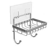 Oriware Adhesif Porte-Savon Douche avec 2 Crochets Porte Eponge de Salle de Bain Toilette Cuisine Mural sans Perçage - INOX