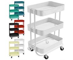 casa pura Desserte à roulettes - Chariot de Service | Chariot de Rangement à roulettes pour Cuisine, Salle de Bain, Chambre | 3 Tablettes | Blanc