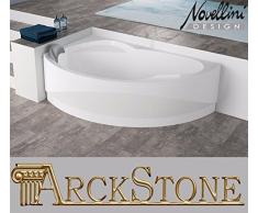 Baignoire dangle Asymétrique courbe Novellini Vogue Standard châssis colonne installation gauche SX Panneau avant 150x85 165x85 H55 cm appuie-tête traditionnelle acrylique blanc brillant eau séance