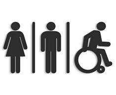 3DP en Relief, Figure Adhésifs | Signs WC [H] | Homme, Femme, Handicapé - Symboles de Décalque de Mur de Toilette de Salle de Bains (Noir)