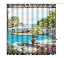 Rideau De Douche Vieille Arche en Bois avec La Visière De Paille De LEstrade Antique Une Vue sur La Mer LÉpanouissement des Ensembles De Salle De Bains Graphiques en Polyester 122X183CM