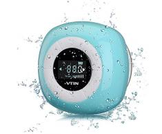 VTIN Relaxer Mini Enceinte Etanche Haut-Parleur Bluetooth 4.0 Puissant avec Tuner FM Radio Ecran LCD Digital Convenable pour Douche Piscine Voiture Salle de bains, Bureau ou Domicile Camping de Conduite Vélo--Bleu