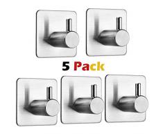 Auxmir 5 Pièces Crochet Adhésif 3M, Crochet Mural Salle de Bains En Acier Inox 3kg Max, Porte Serviette Auto-Adhesif Imperméable et Résistant à lhuile pour la Cuisine, le Salon et le Bureau