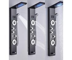 Robinet De Douche Lumineux LED Noir Salle De Bain Spa Massage Jet Colonne De Douche Système Cascade Pluie Panneau De Douche Massage du Corps Robinet De Douche Mélangeur avec Douchette,Black