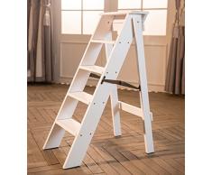 WJQSD Escabeau Échelle Pliante 5 Couches Descalier À Chevrons en Bois Massif, Escabeau Ascend, Blanc Tabouret échelle, Maison, Salle de Bain