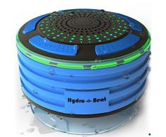 Radios de Douche - Hydro-Beat Illumination. Haut-parleur IPX7 portable entièrement étanche à l'eau avec radio FM intégrée et lumières d'ambiance LED. Rechargeable à l'aide de micro USB. (Bleu et Noir)
