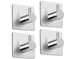 4 Pièces Crochet Adhésif, Aikzik 8kg Max Crochet Mural de Salle de Bains En Acier Inox, Porte Serviette Avec Scotch Adhésif, Famille et Bureau, Auto-Adhesif