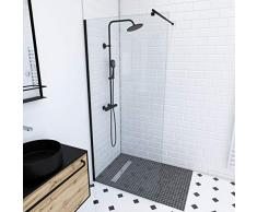 Aurlane Paroi de Douche à litalienne Transparent 90x200cm - Profilé Noir Mat - Verre Transparent 8mm - Freedom 2 Dark 90