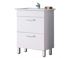 Meuble de Salle de Bain Blanc，Meuble Lave-Mains sur Pied Blanc avec lavabo céramique, Meuble de Rangement avec 2 tiroirs 60cm