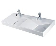 Vasque à poser ou murale ANCOZEN5 double vasque, rectangulaire en céramique sans trop plein et avec plage de robinetterie