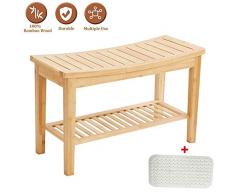 HJHY Tabouret de Salle de Bain en Bambou Naturel Ergonomie Banc en Bois Douche Siège Spa Chaise De Douche avec Etagère de Rangement pour Enfants et Adultes