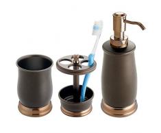 mDesign ensemble salle de bain élégant (lot de 3) – accessoires salle de bain avec distributeur de savon, verre à dent et porte brosse à dent – set de salle de bain en métal – bronze