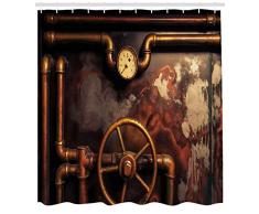 gwegvhvg Rideau de Douche Industriel avec tuyaux de Vapeur et manomètre Style Vintage Effet usé Tissu de décoration de Salle de Bain avec Crochets 180 cm de Long Orange/Bronze
