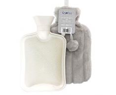Grande et Luxueuse Bouillotte Eau Chaude 2 l avec Housse Fourrure Synthétique très Douce – le Confort pour Chauffer Votre Lit – Caoutchouc Naturel Épais Souple – Gris Clair + 7 Couleurs par Cryopaq