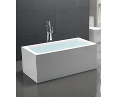 Petite baignoire îlot rectangulaire, design simpliste contemporain, 150 cm ou 170 cm Camille (170 x 80cm, Blanc Brillant)