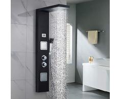 BONADE Panneau de Douche Thermostatique en Acier Inoxydable Colonne de Douche Hydromassante Chrome avec Ecran Affichage LCD Ensemble de Douche Mural Noir Mat pour Salle de Bains