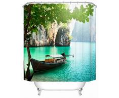 ENCOFT Topmail Rideau de Douche Rideau de Salle de Bain 3D Imperméable avec 12 Anneaux Crochets 100% Polyester (Bateau&Vert, 180 * 180cm)
