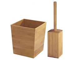 mDesign ensemble accessoires salle de bain en bambou (lot de 2) – 1 poubelle salle de bain & 1 balayette WC – set de WC élégant & pratique pour salle de bain ou WC pour invités – couleur bambou