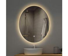 Bathroom mirror Miroir de Salle de Bain avec éclairage LED, Miroir Mural à éclairage Ovale | Lumière Bicolore - sans Cadre, Étanche (Désembuage, 70 x 90 cm)
